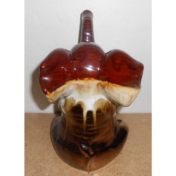 Elephant Ceramic Brown Elephant Sitting With Trunk Up - Picture 7 of 12